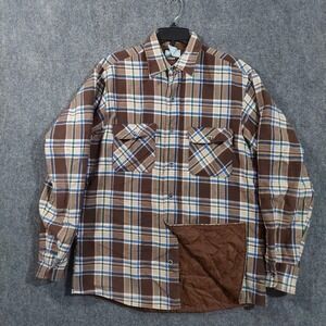 Vintage Fieldmaster Jacket Mens LT Brown Plaid Quilted Flannel Shirt USA Hunting